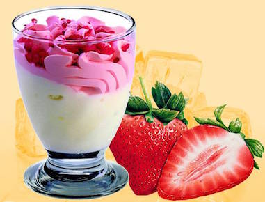 Smooth Luxury Vanilla Ice Cream covering with base of Strawberry sauce & topped with a real Strawberry.

